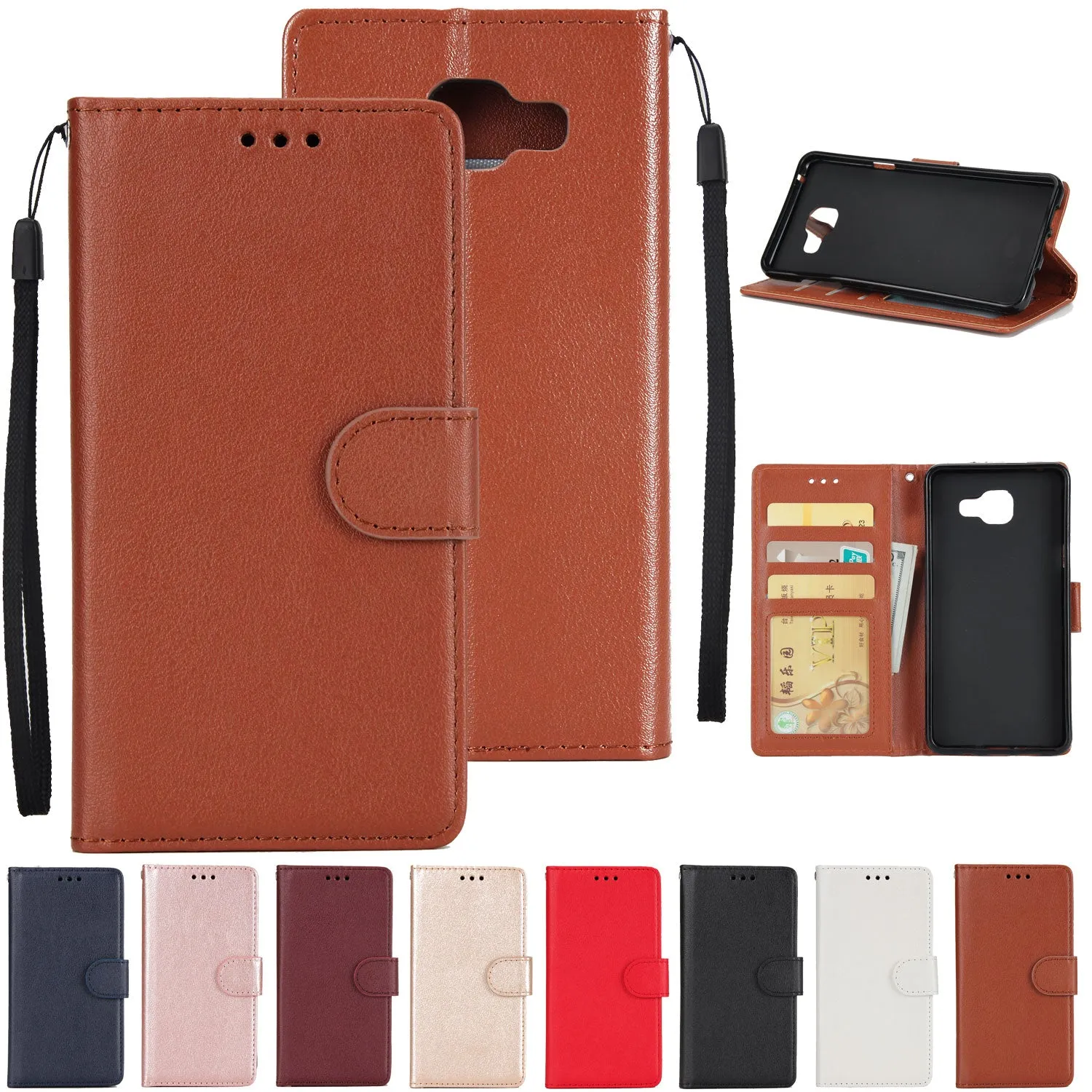 For Samsung A7 2017/A720 PU Leather Cell Phone Case Protective Cover Shell with Buckle brown