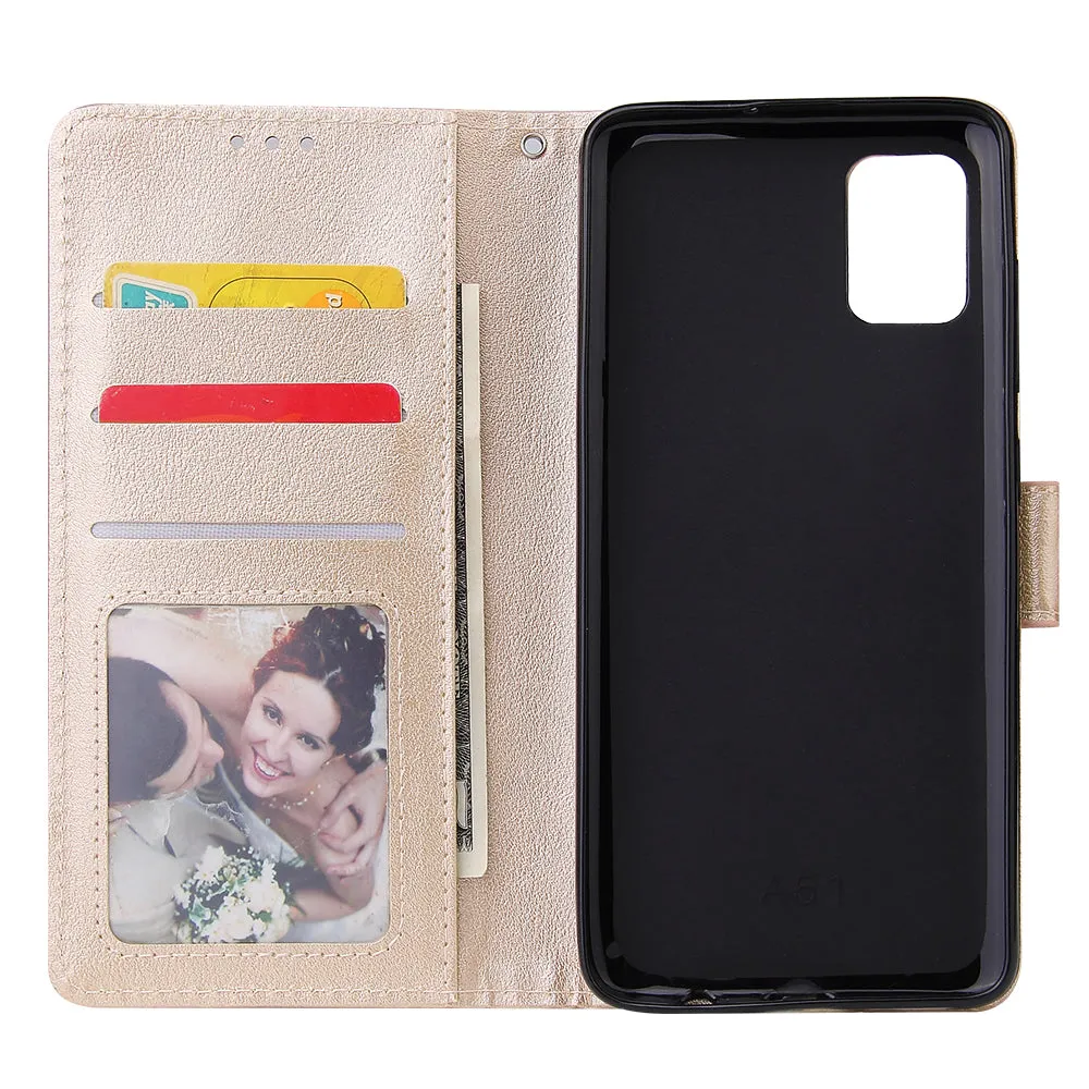 For Samsung A71 Phone Case PU Leather Shell All-round Protection Precise Cutout Wallet Design Cellphone Cover  Gold