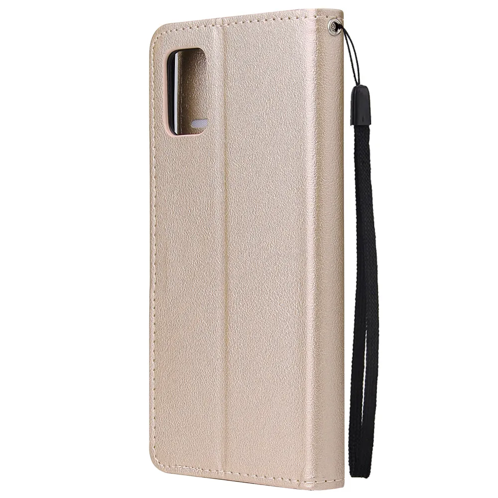 For Samsung A71 Phone Case PU Leather Shell All-round Protection Precise Cutout Wallet Design Cellphone Cover  Gold