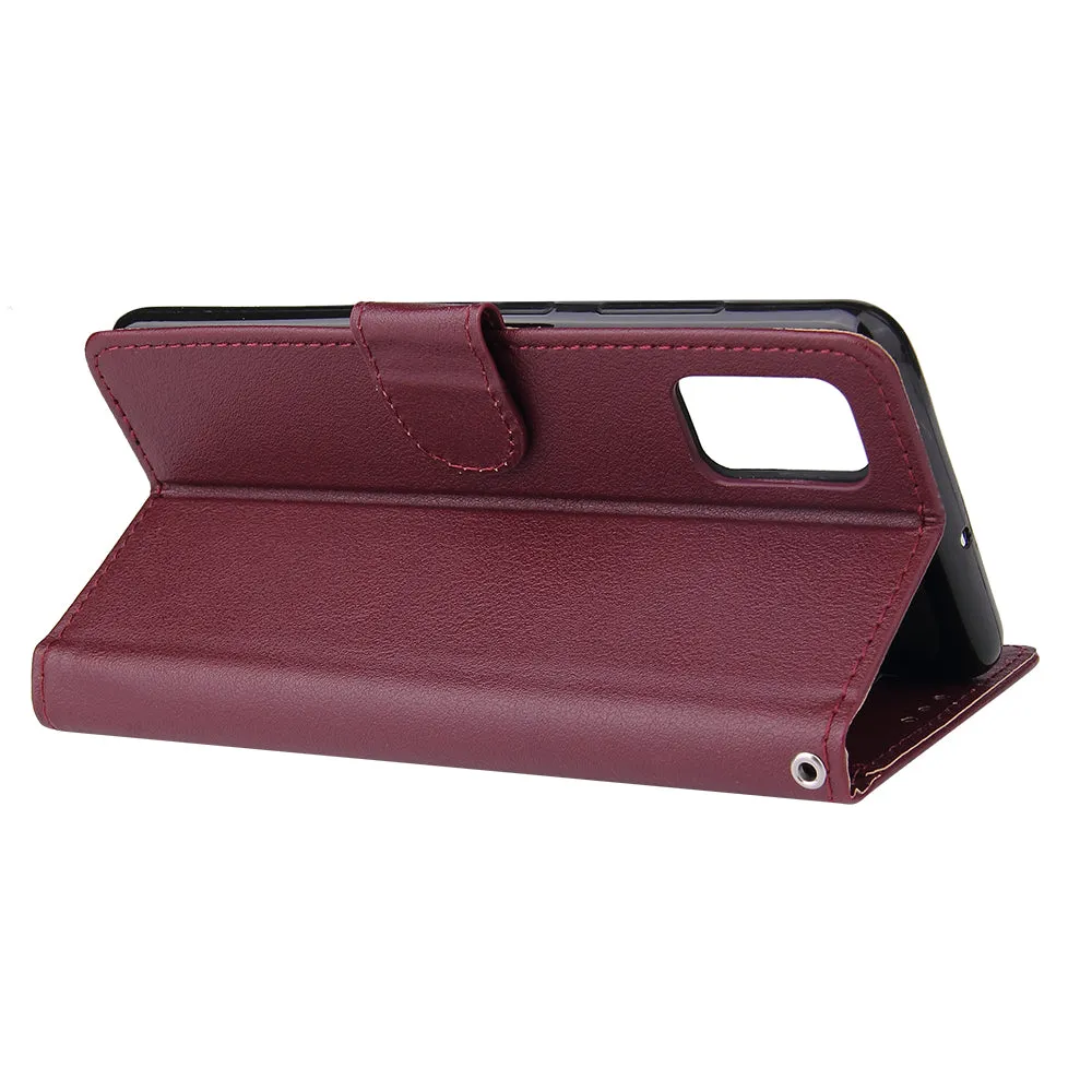 For Samsung A71 Phone Case PU Leather Shell All-round Protection Precise Cutout Wallet Design Cellphone Cover  Wine red