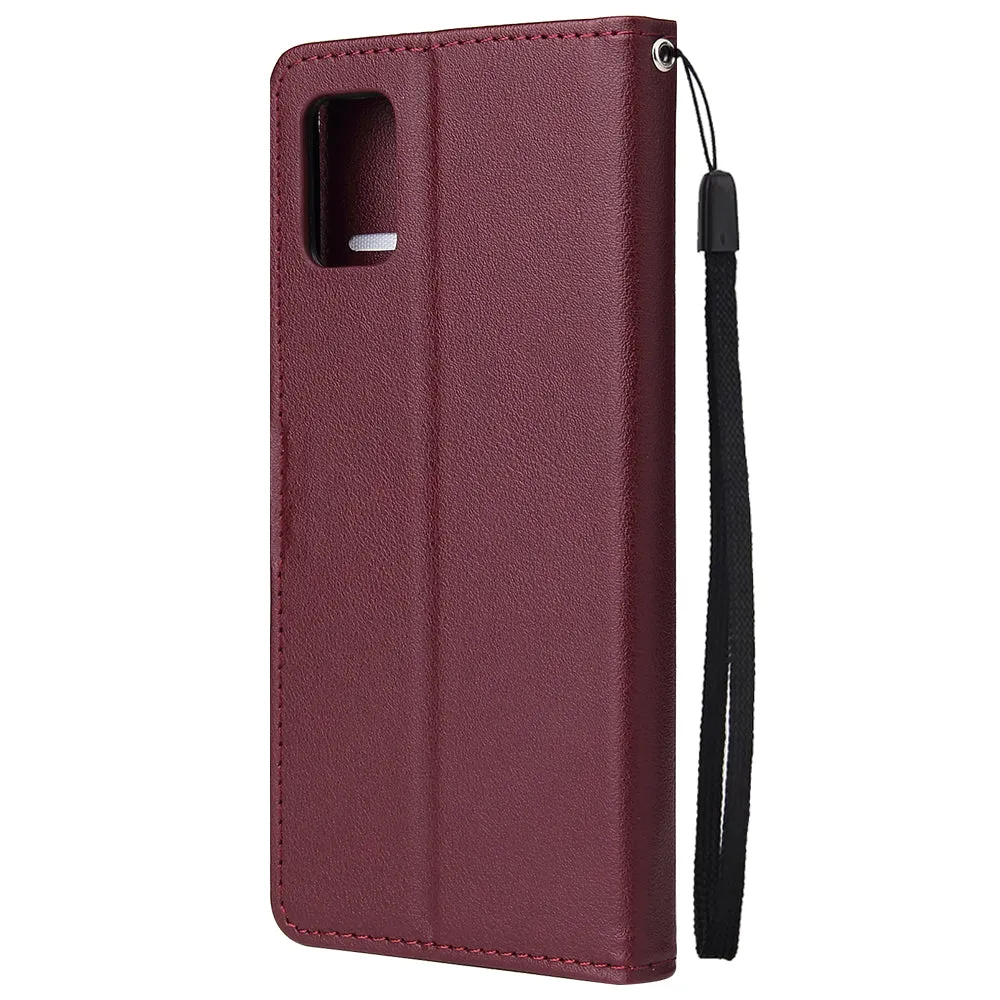 For Samsung A71 Phone Case PU Leather Shell All-round Protection Precise Cutout Wallet Design Cellphone Cover  Wine red