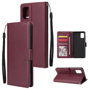 For Samsung A71 Phone Case PU Leather Shell All-round Protection Precise Cutout Wallet Design Cellphone Cover  Wine red