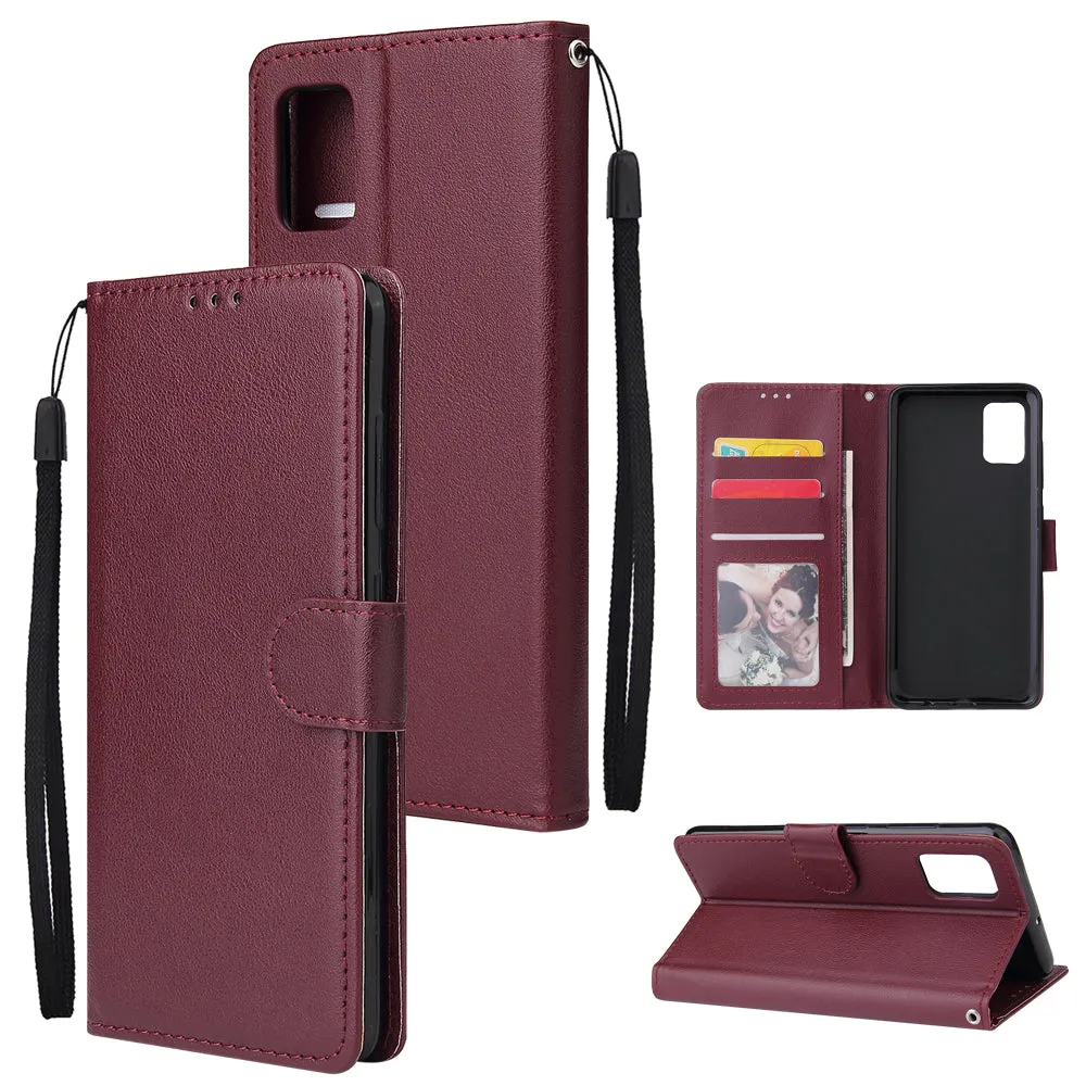 For Samsung A71 Phone Case PU Leather Shell All-round Protection Precise Cutout Wallet Design Cellphone Cover  Wine red