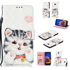 For Samsung J4 plus 2018 European Edition 3D Coloured Painted Full Protective Cover with Button Card Slots Bracket Lanyard Jingle cat