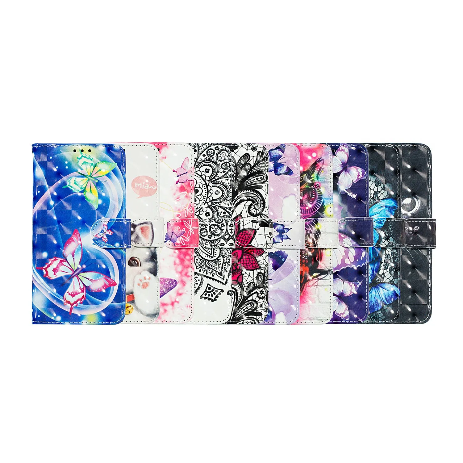 For Samsung J4 plus 2018 European Edition 3D Coloured Painted Full Protective Cover with Button Card Slots Bracket Lanyard Swallowtail butterfly