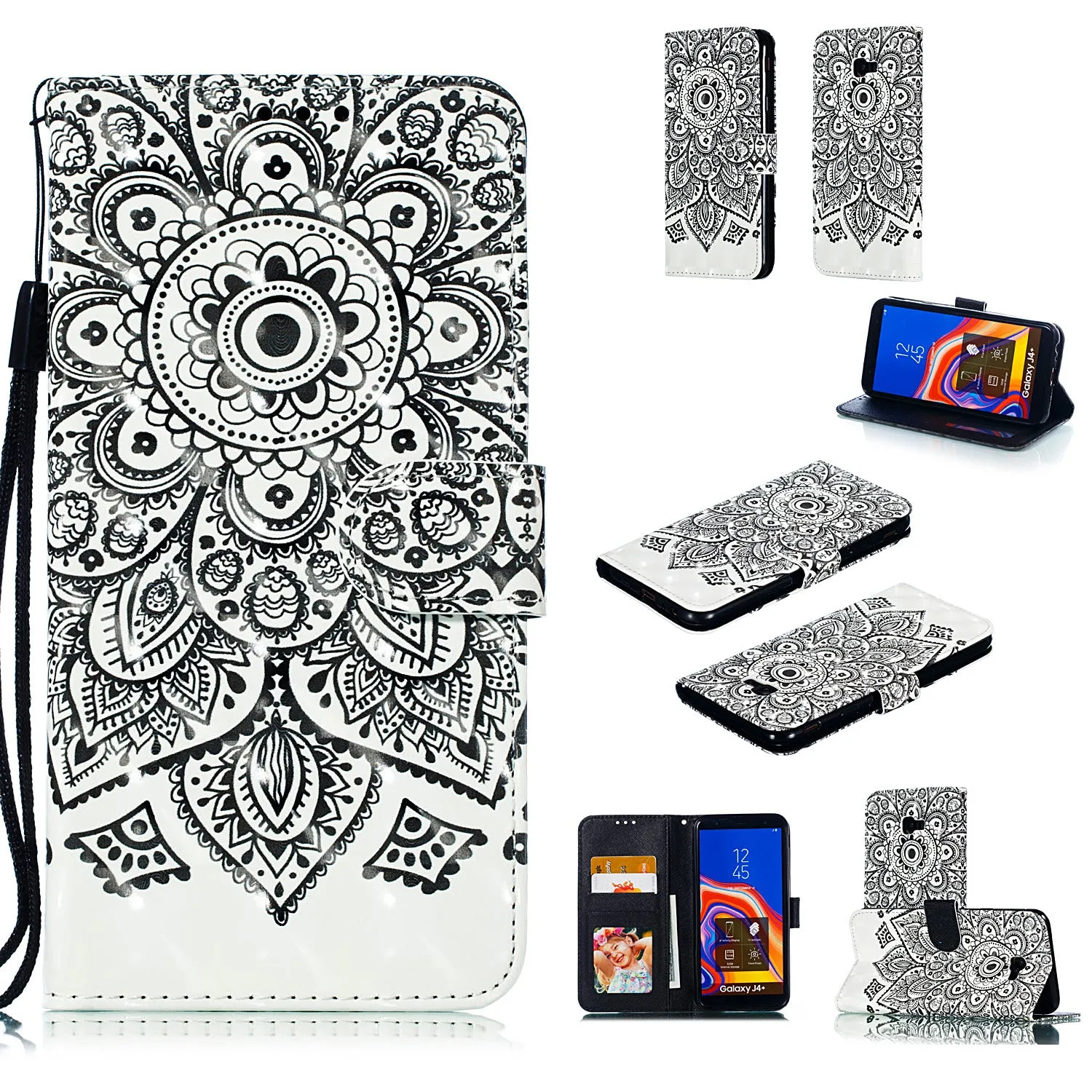 For Samsung J4 plus 2018 European Edition 3D Coloured Painted Full Protective Cover with Button Card Slots Bracket Lanyard Swallowtail butterfly