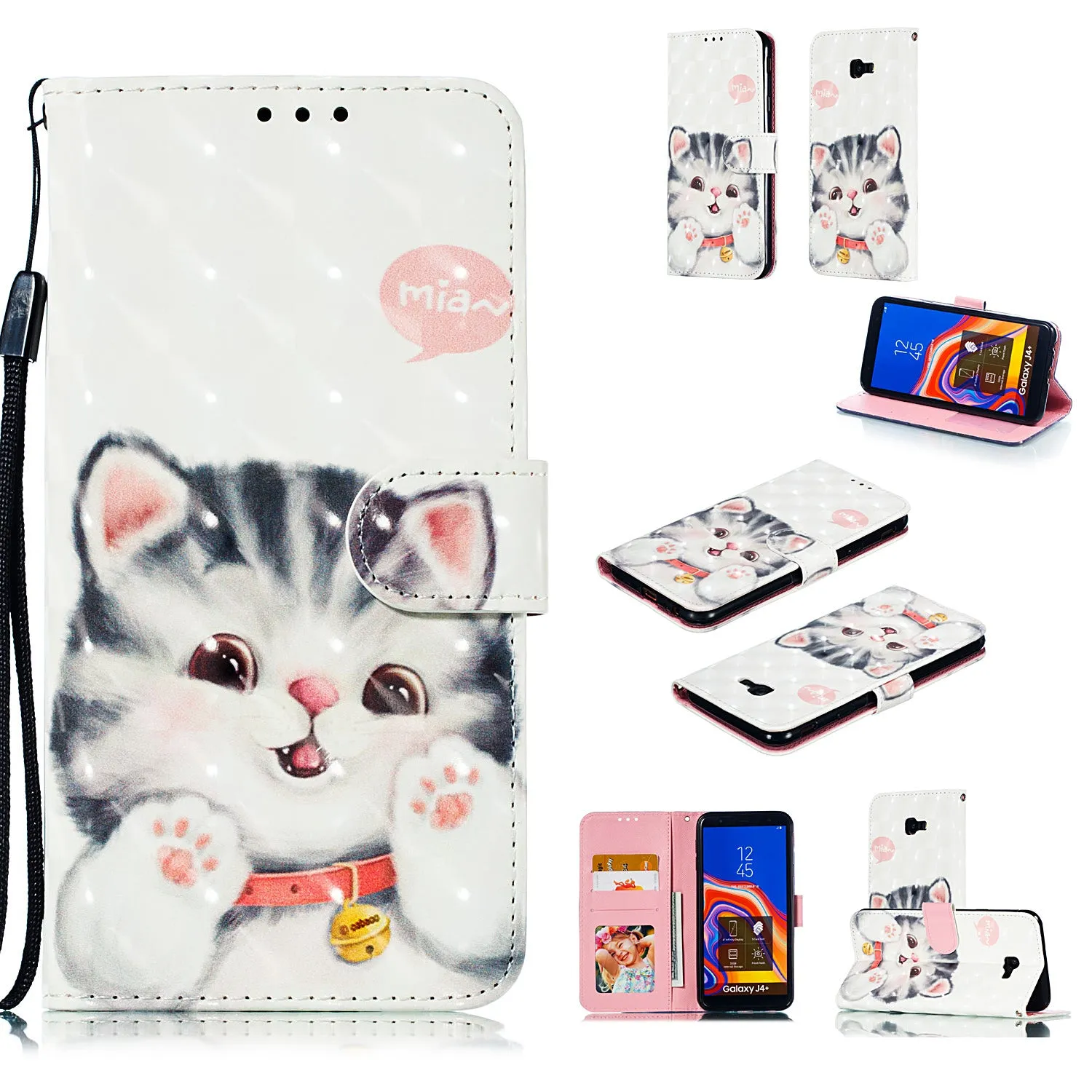 For Samsung J4 plus 2018 European Edition 3D Coloured Painted Full Protective Cover with Button Card Slots Bracket Lanyard Swallowtail butterfly
