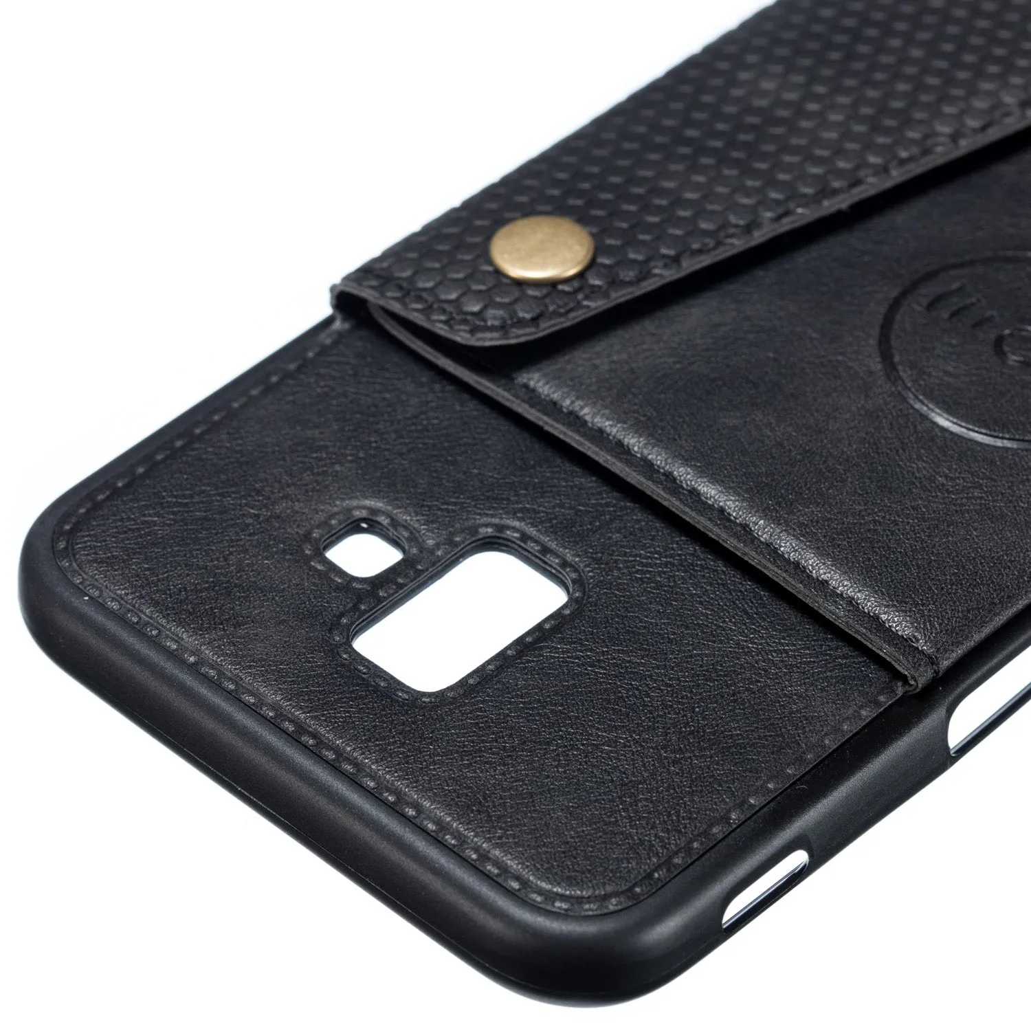 For Samsung J6 PLUS Double Buckle Non-slip Shockproof Cell Phone Case with Card Slot Bracket black