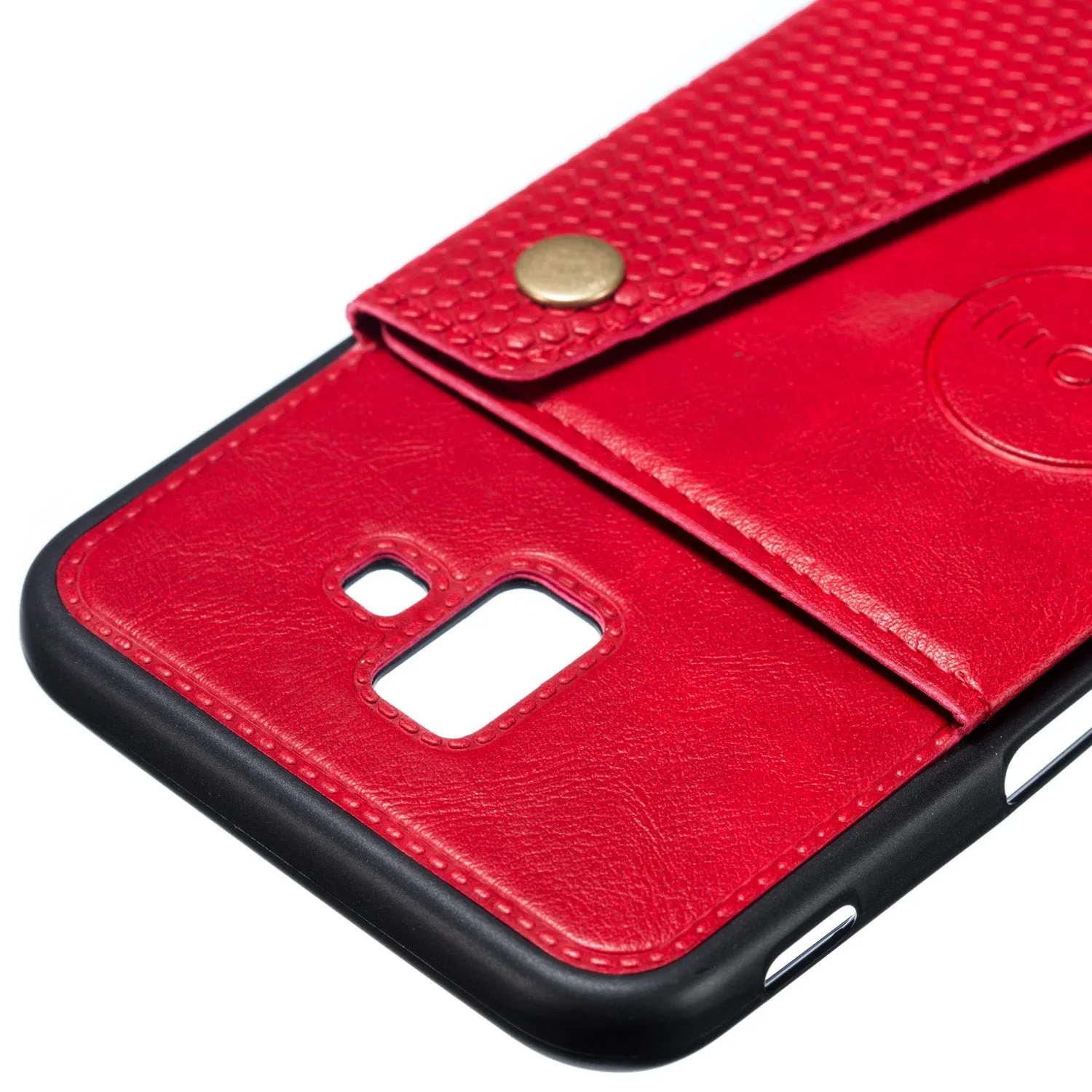 For Samsung J6 PLUS Double Buckle Non-slip Shockproof Cell Phone Case with Card Slot Bracket red