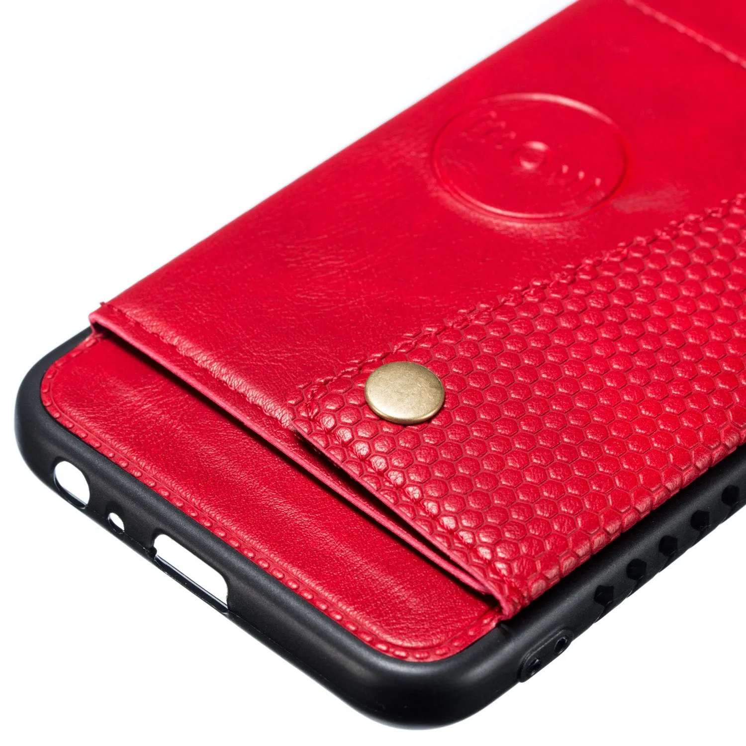 For Samsung J6 PLUS Double Buckle Non-slip Shockproof Cell Phone Case with Card Slot Bracket red