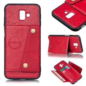 For Samsung J6 PLUS Double Buckle Non-slip Shockproof Cell Phone Case with Card Slot Bracket red