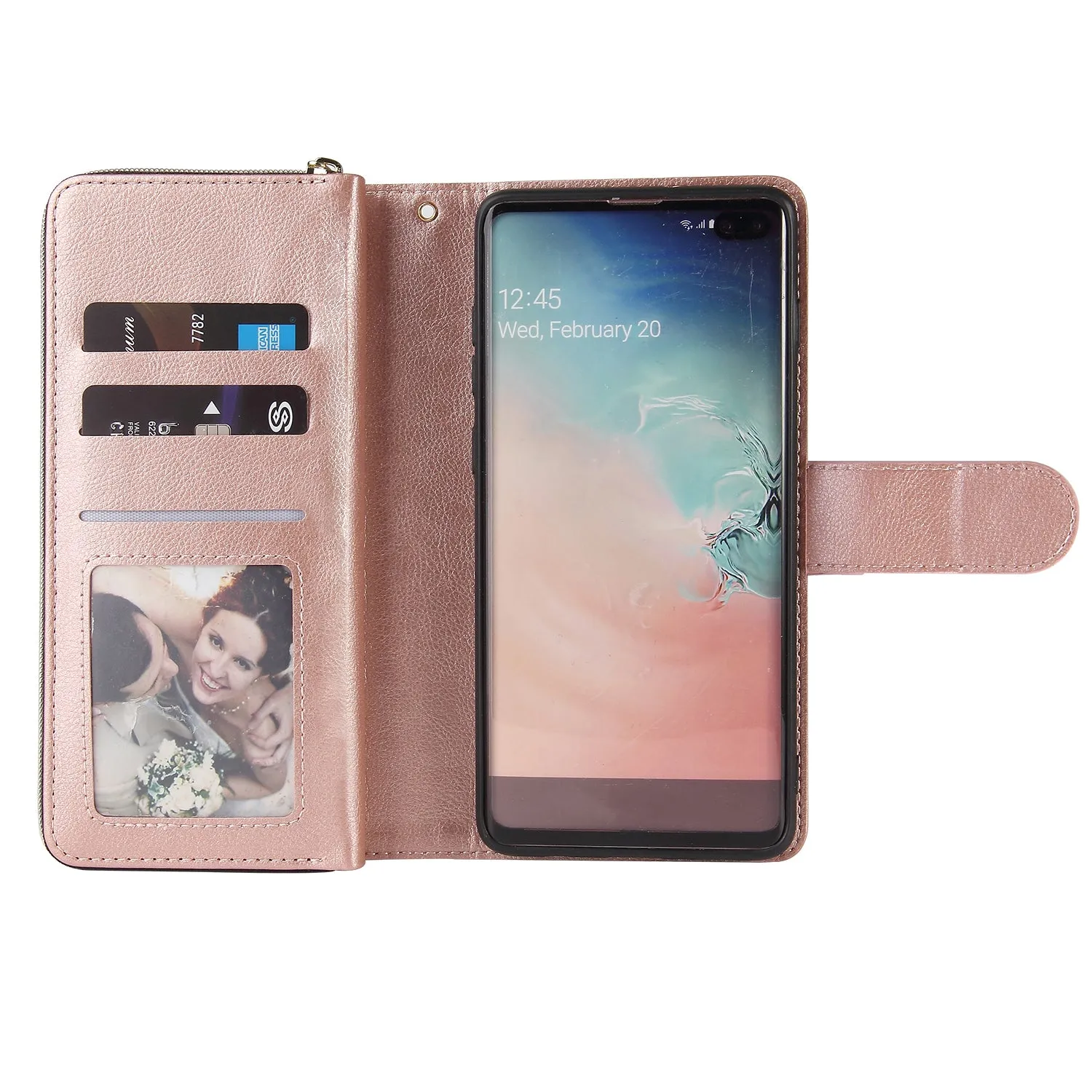 For Samsung S10/S20/S10E/ S10 Plus Pu Leather  Mobile Phone Cover Zipper Card Bag   Wrist Strap blue