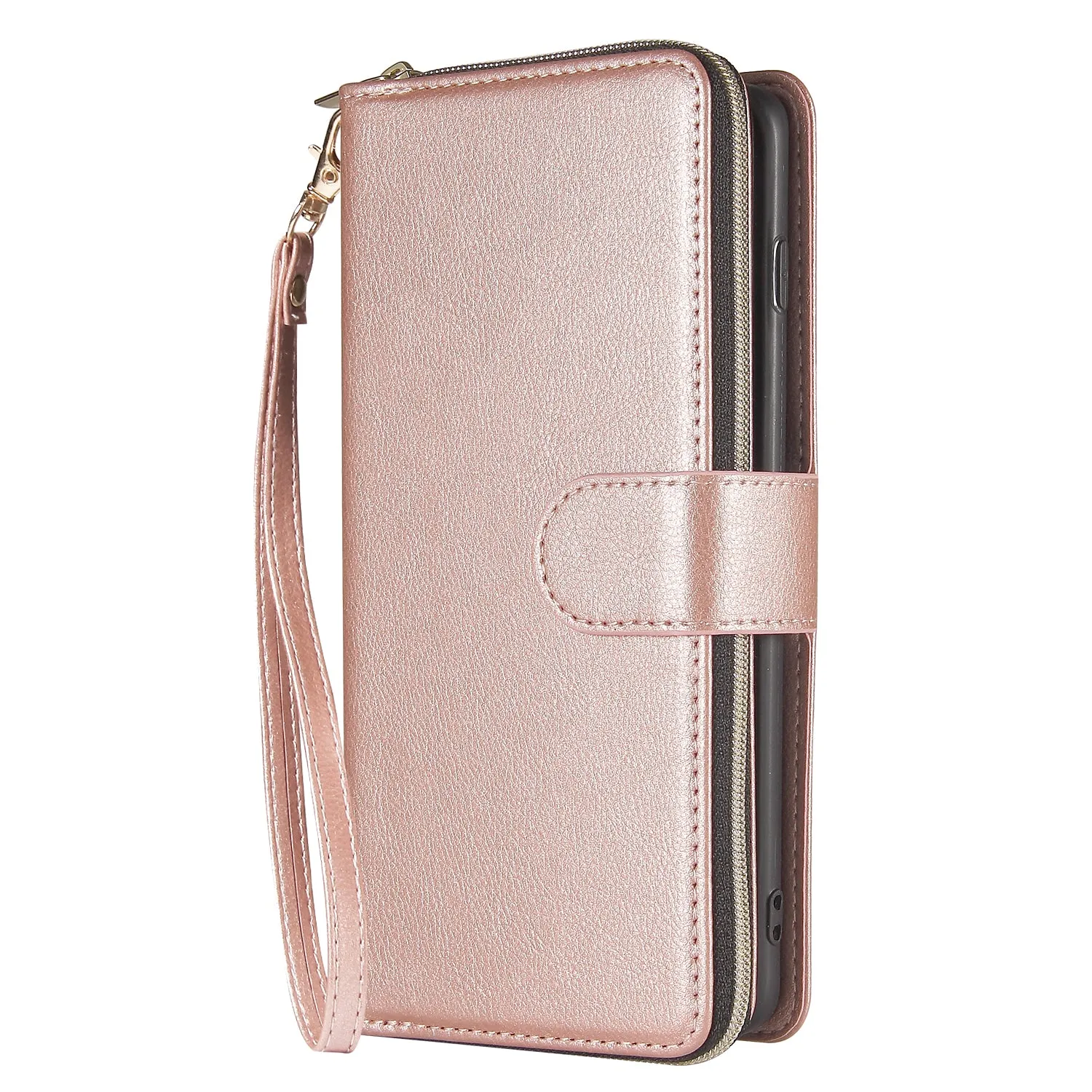 For Samsung S10/S20/S10E/ S10 Plus Pu Leather  Mobile Phone Cover Zipper Card Bag   Wrist Strap blue