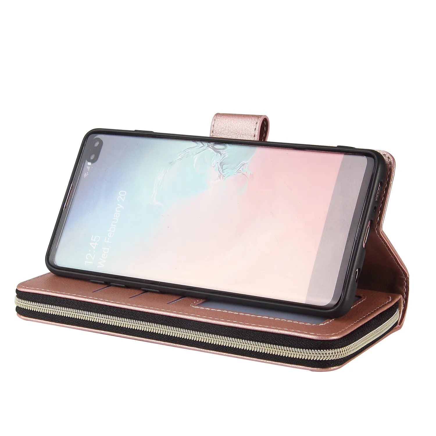 For Samsung S10/S20/S10E/ S10 Plus Pu Leather  Mobile Phone Cover Zipper Card Bag   Wrist Strap blue