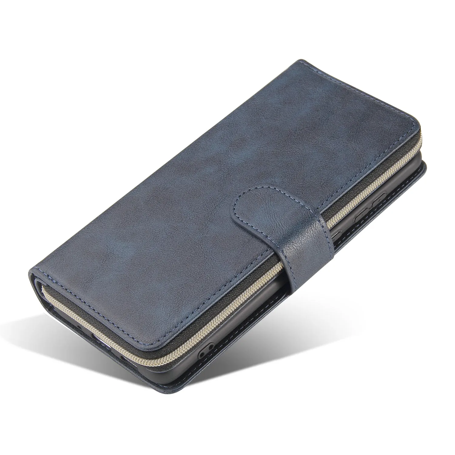 For Samsung S10/S20/S10E/ S10 Plus Pu Leather  Mobile Phone Cover Zipper Card Bag   Wrist Strap blue