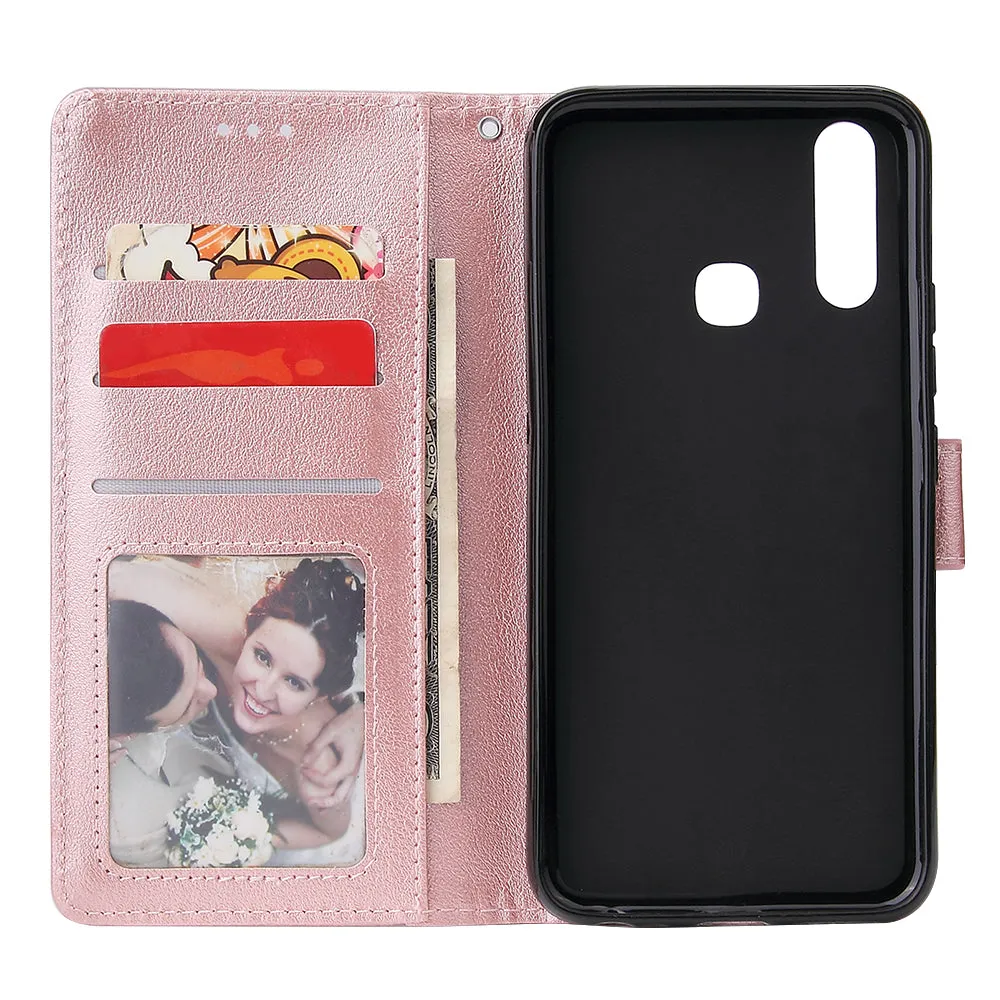 For VIVO Y17 Cellphone Cover PU Leather Shell All-round Protection Mobile Phone Case Precise Cutout Wallet Design Stand Function Rose gold