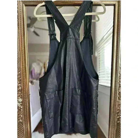 Free People Black Vegan Leather Overall Mini Dress NEW NWT