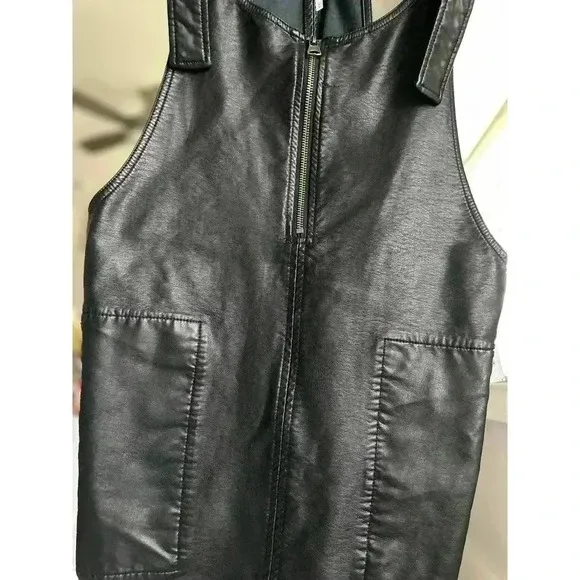 Free People Black Vegan Leather Overall Mini Dress NEW NWT