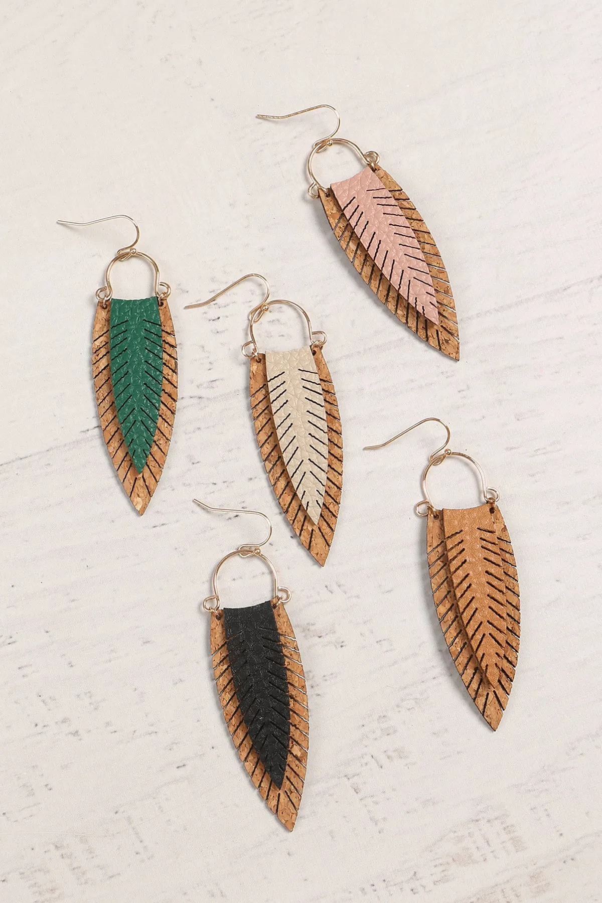 FRINGE LEAF SHAPED DROP HOOK EARRINGS