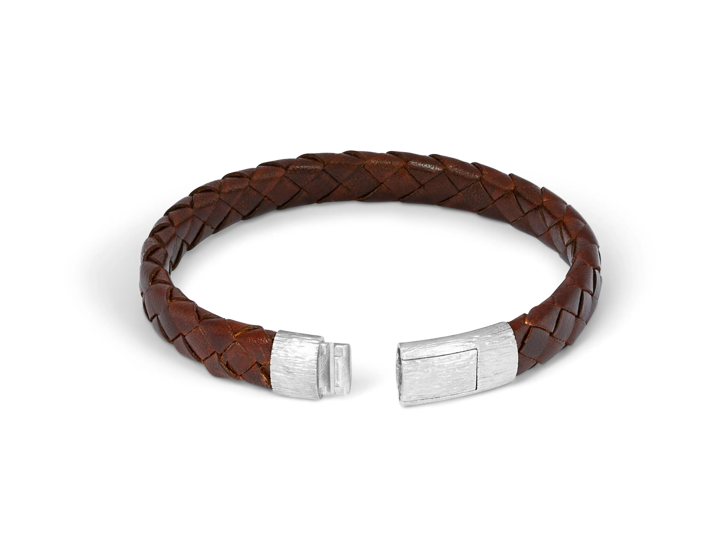 Graffiato bracelet in Italian brown leather with black rhodium plated sterling silver