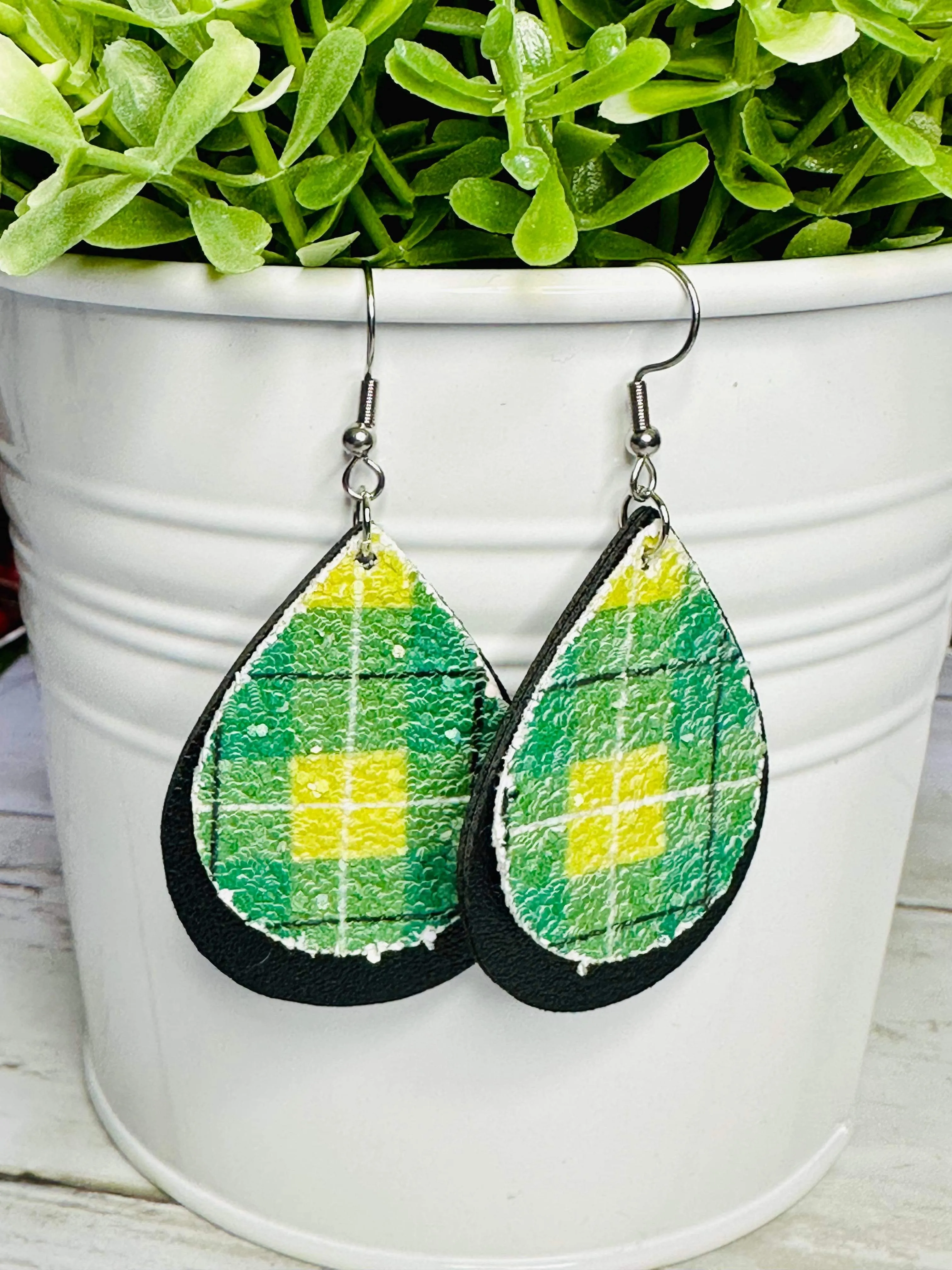 Green & Yellow Plaid Dangles