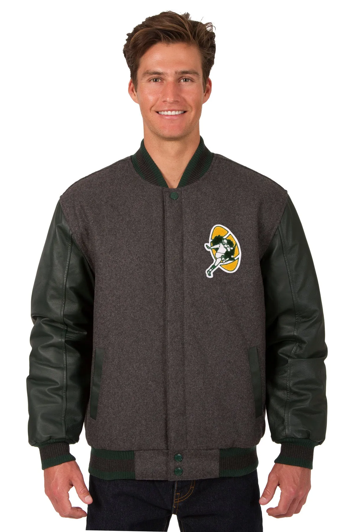 Green Bay Packers Reversible Wool and Leather Jacket