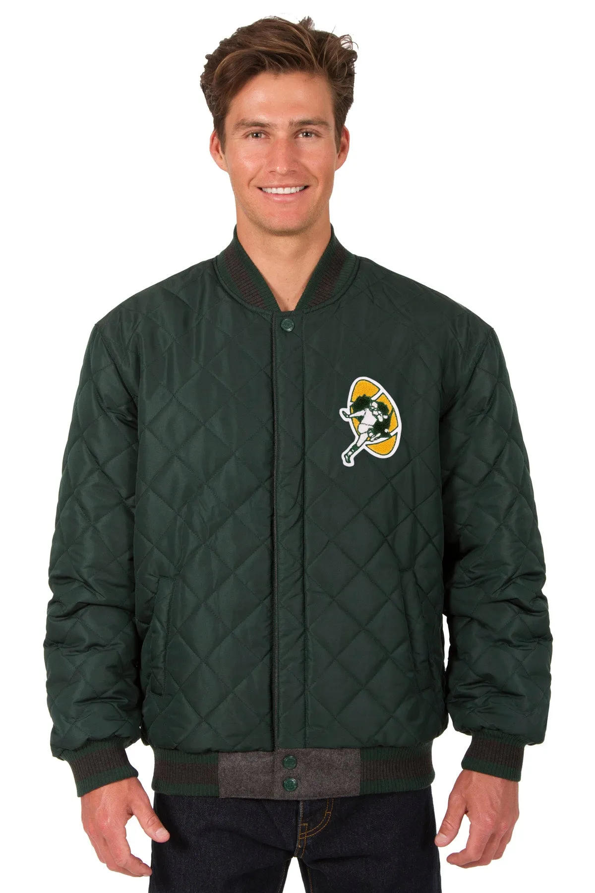 Green Bay Packers Reversible Wool and Leather Jacket