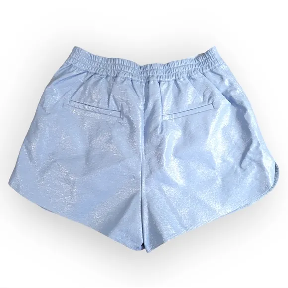 GREY LAB High Waist Shiny Faux Leather Shorts in Powder Blue Medium