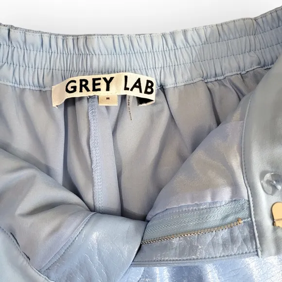 GREY LAB High Waist Shiny Faux Leather Shorts in Powder Blue Medium
