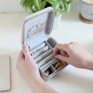 Grey Medium Square  Pu Travel  Jewellery Box