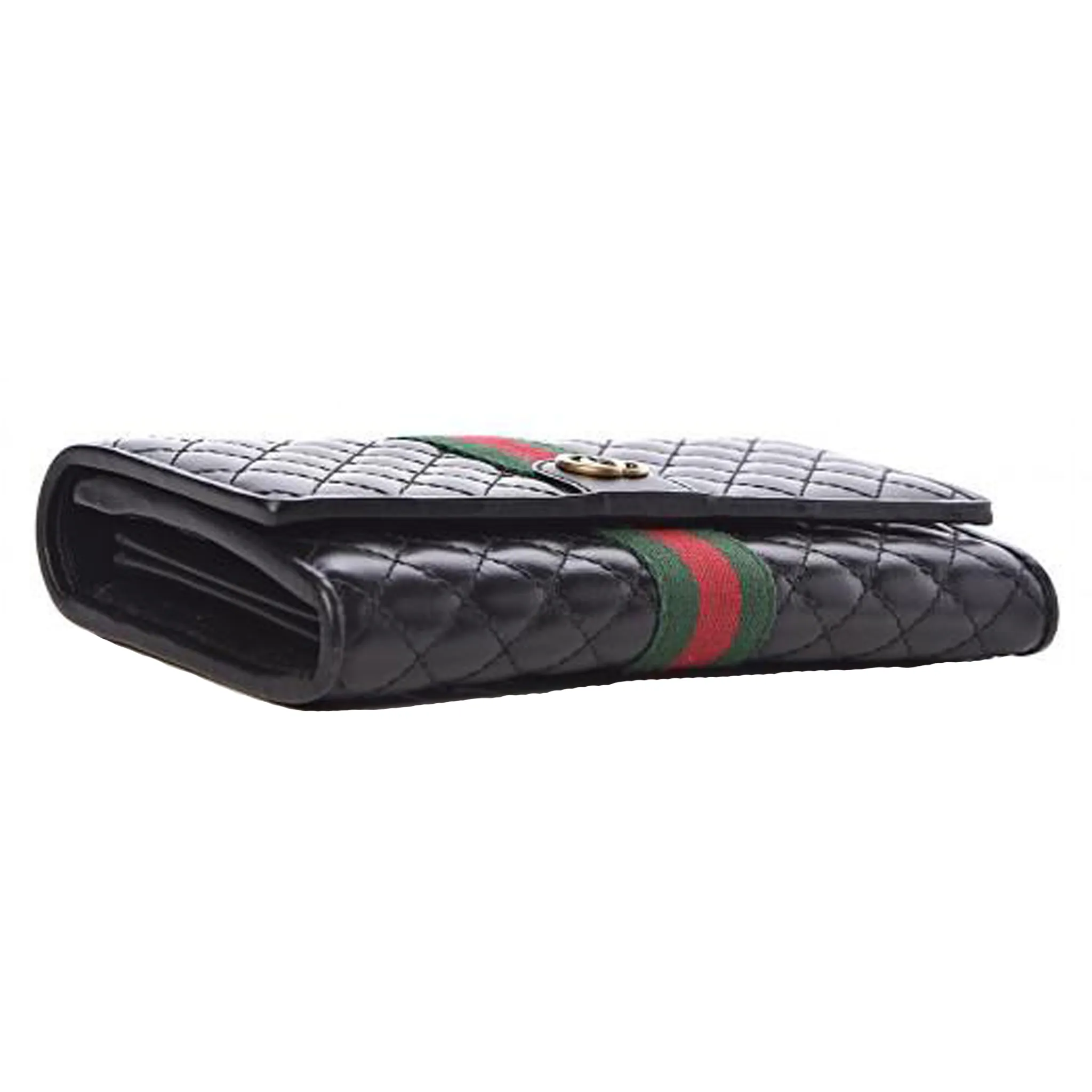 Gucci Quilted Continental Wallet with Web in Black