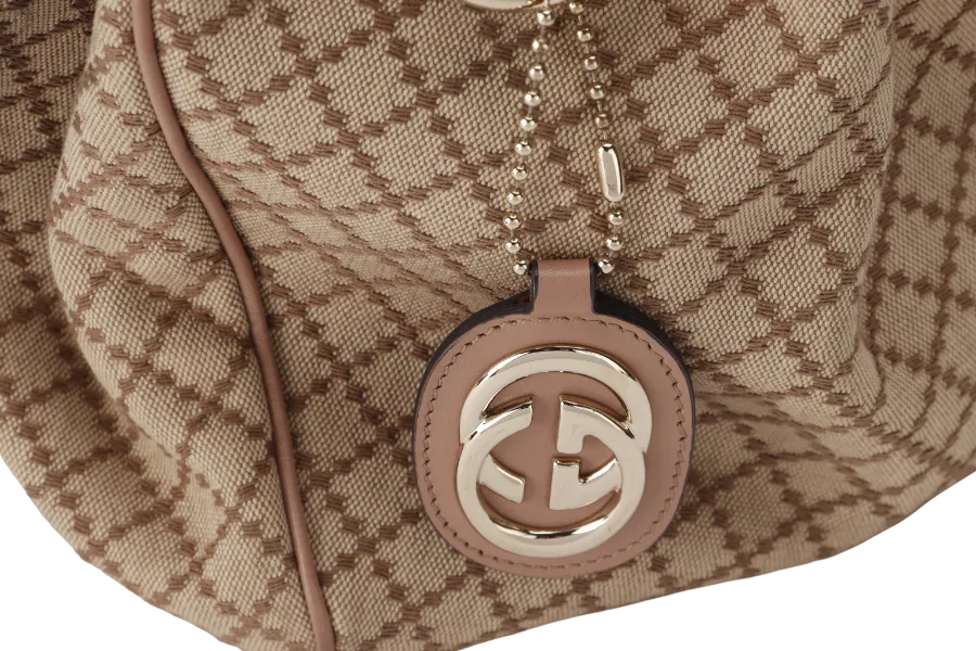 GUCCI SUKEY TOTE BEIGE-BROWN CANVAS GOLD HARDWARE (211944 486628) WITH DUST COVER