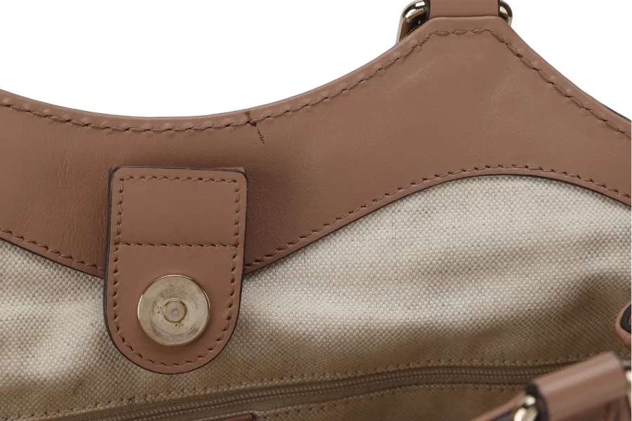 GUCCI SUKEY TOTE BEIGE-BROWN CANVAS GOLD HARDWARE (211944 486628) WITH DUST COVER