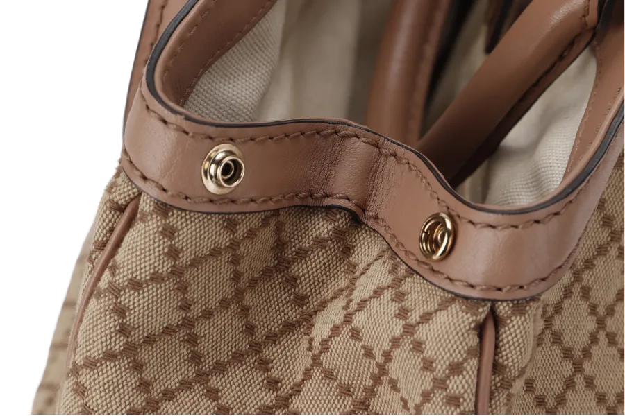 GUCCI SUKEY TOTE BEIGE-BROWN CANVAS GOLD HARDWARE (211944 486628) WITH DUST COVER