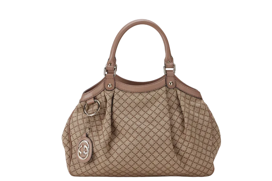 GUCCI SUKEY TOTE BEIGE-BROWN CANVAS GOLD HARDWARE (211944 486628) WITH DUST COVER