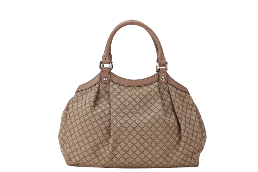 GUCCI SUKEY TOTE BEIGE-BROWN CANVAS GOLD HARDWARE (211944 486628) WITH DUST COVER