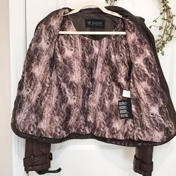 GUESS Vegan Leather Moto Jacket Wine/Burgundy Size M, EUC