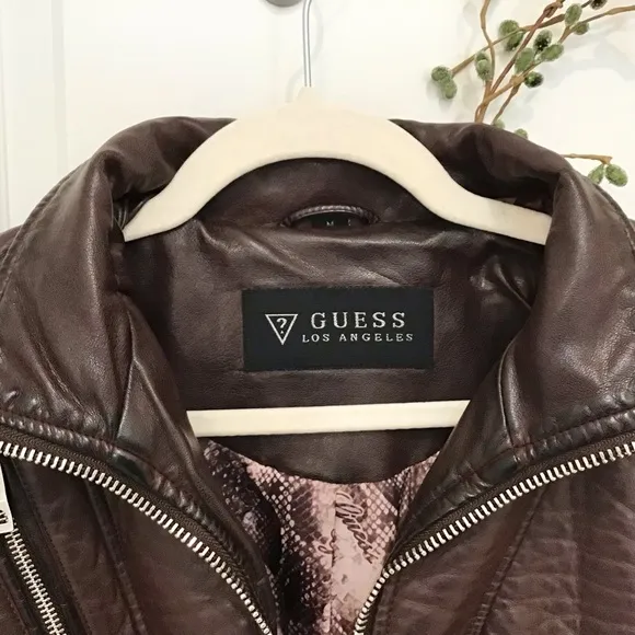GUESS Vegan Leather Moto Jacket Wine/Burgundy Size M, EUC