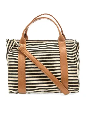 Gwen Striped Canvas Tote - L8169-04 -   Women's  Black & WHITE