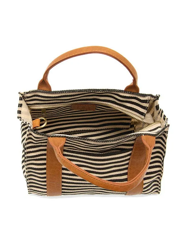 Gwen Striped Canvas Tote - L8169-04 -   Women's  Black & WHITE