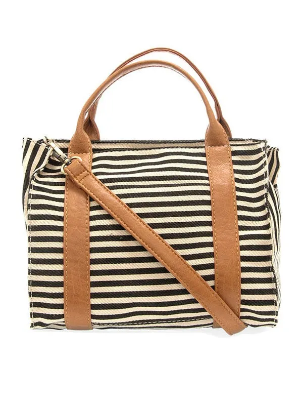Gwen Striped Canvas Tote - L8169-04 -   Women's  Black & WHITE