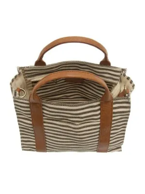 Gwen Striped Canvas Tote - L8169-15 -   Women's  NEUTRAL & WHITE