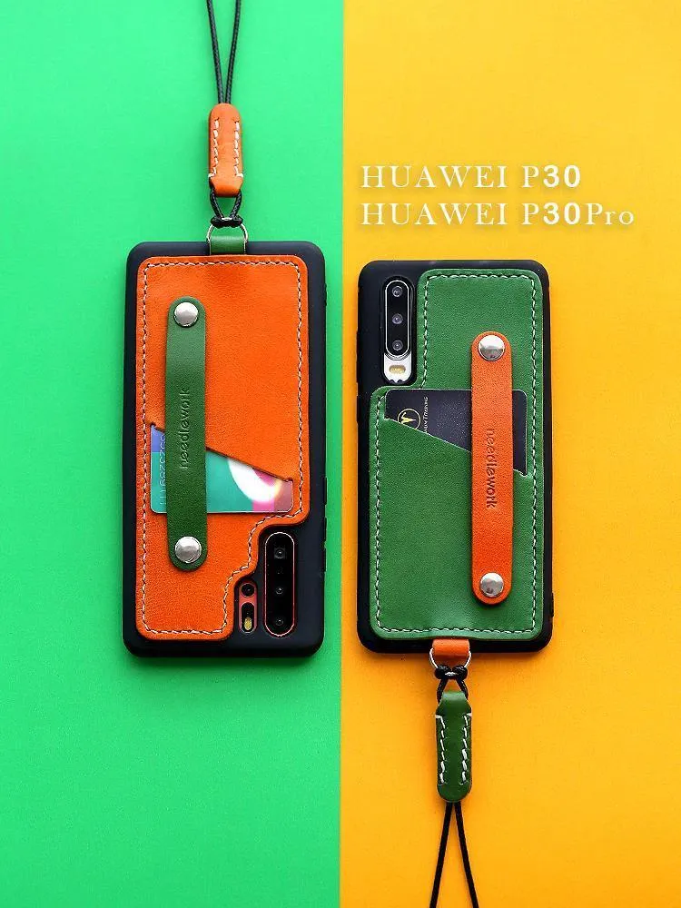 Handmade Leather Huawei P30 Case with Card Holder CONTRAST COLOR Huawei P30 Leather Case