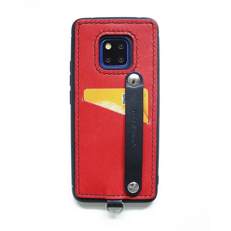 Handmade Red Leather Huawei Mate 20 Pro Case with Card Holder CONTRAST COLOR Huawei Mate 20 Pro Leather Case