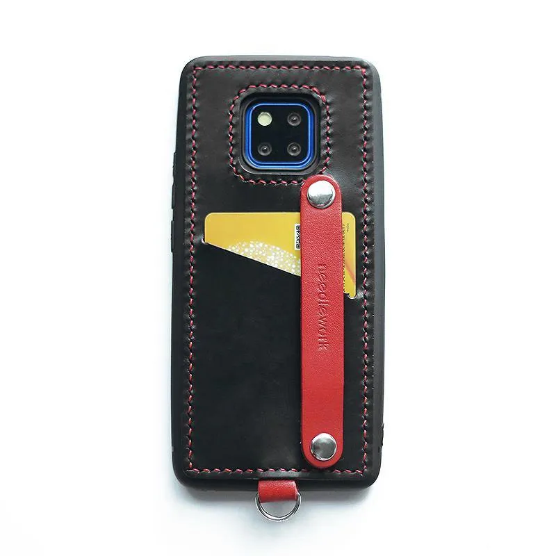 Handmade Red Leather Huawei Mate 20 Pro Case with Card Holder CONTRAST COLOR Huawei Mate 20 Pro Leather Case