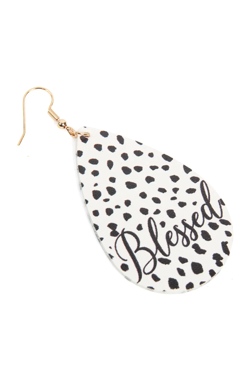 HDE2867 - "BLESSED" ANIMAL PRINT LEATHER FISH HOOK EARRINGS