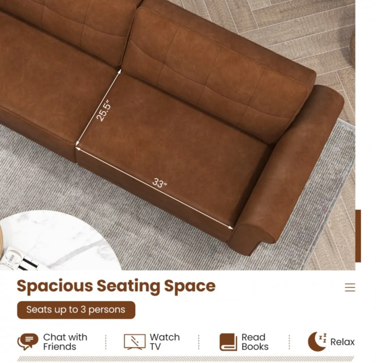 Heavy Duty 3-Person Modern Elegant PU Leather 3-Piece Sofa Couch With 2 Detachable Back Pillows | Gorgeous Armrests | Comfy Backrest | Spacious Seating | Thick Cushions