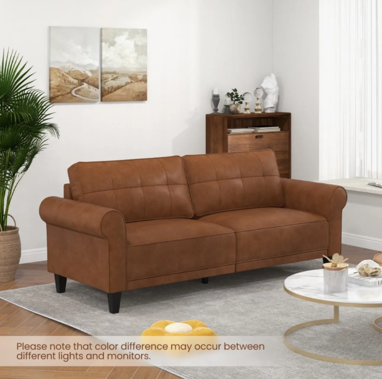 Heavy Duty 3-Person Modern Elegant PU Leather 3-Piece Sofa Couch With 2 Detachable Back Pillows | Gorgeous Armrests | Comfy Backrest | Spacious Seating | Thick Cushions