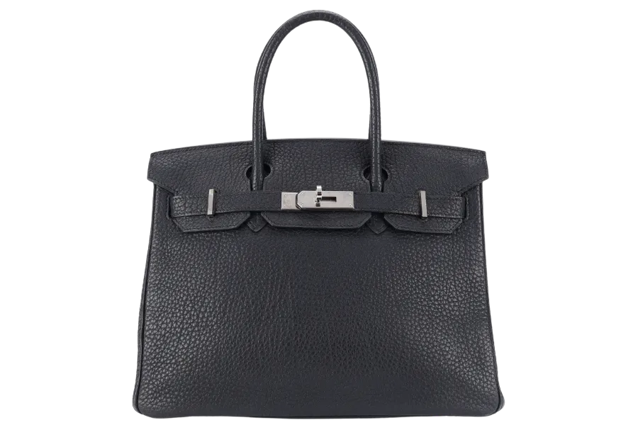 HERMES BIRKIN 30 BLACK FJORD SILVER HARDWARE STAMP J (2006) WITH LOCK, KEYS, AND DUST COVER