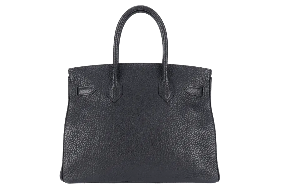 HERMES BIRKIN 30 BLACK FJORD SILVER HARDWARE STAMP J (2006) WITH LOCK, KEYS, AND DUST COVER